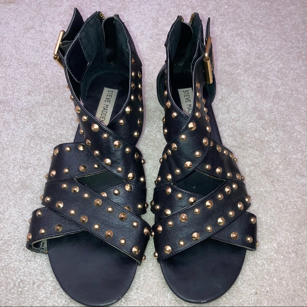 Steve Madden Black Sandals with Gold Studs